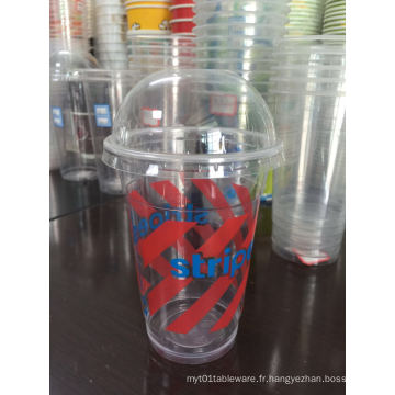 Tasses de Smoothie en plastique jetables, couvercles bombés et pailles